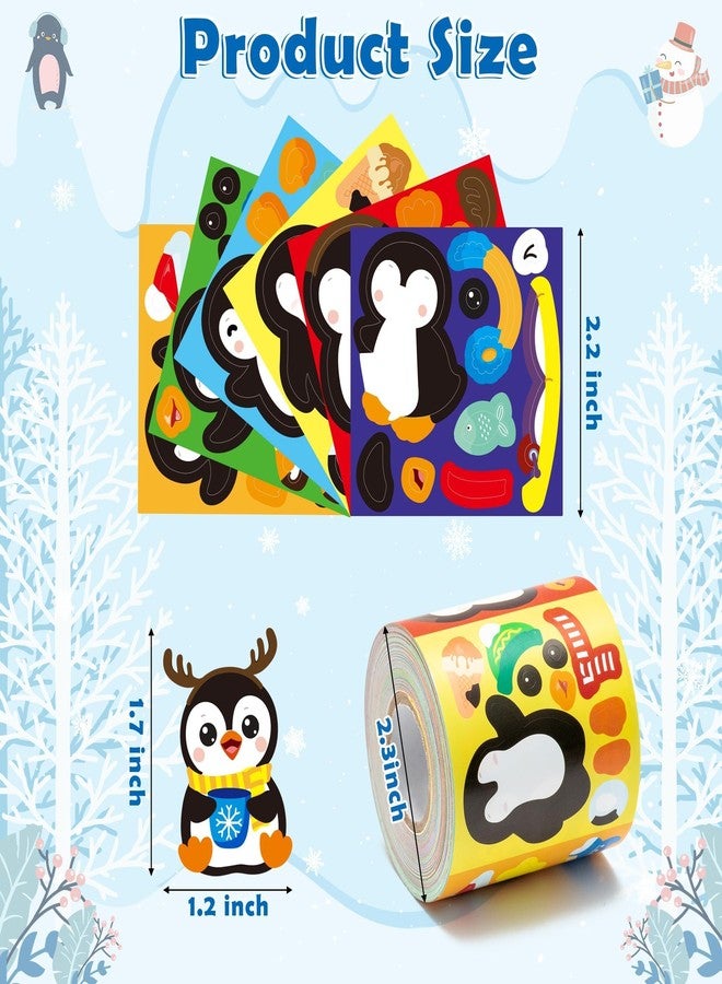 Haooryx Winter Penguin Sticker Roll - 300Pcs Make A Cute Penguin Make Your Own Cartoon Animal DIY Waterproof Vinyl Reusable Laptop Sticker Coloring Scrapbook Water Bottle Page Activity Pad Party Favor - Image 3
